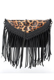 Fringe and Chain Leopard Accent Clutch