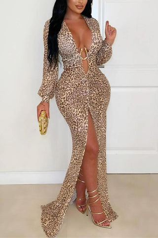 Plunge-Front Wrap Maxi Dress
