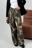 Distressed Leopard Print Casual Pants
