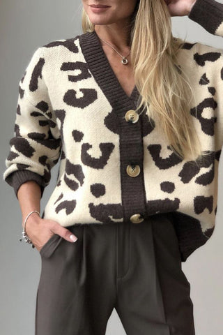 Button-Up Leopard Print Cardigan