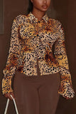 Leopard Print Button-Front Blouse