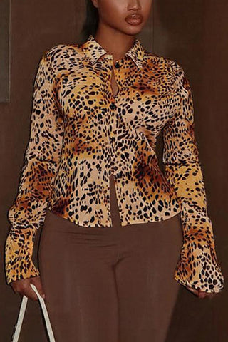 Leopard Print Button-Front Blouse
