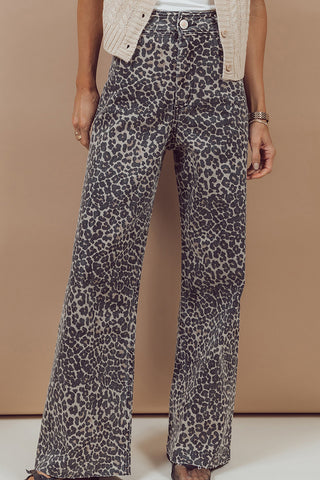 Leopard Print Straight Jeans