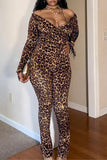 Off-Shoulder Leopard Print Pants Sets