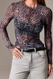 Animal Print Sheer Long Sleeve Blouse