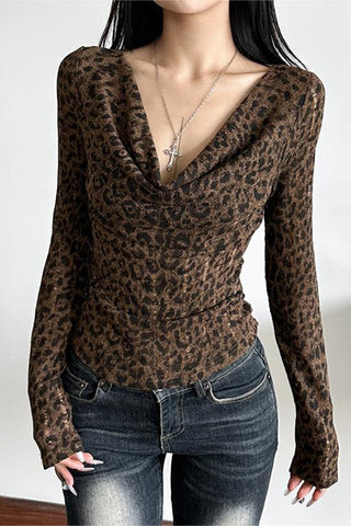 Stylish Cowl Neck Leopard Top