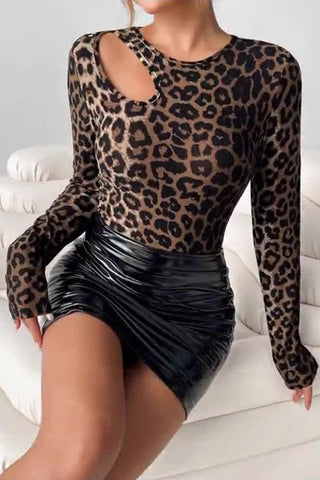 Cutout Leopard Print Long Sleeve Top