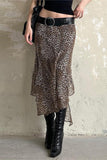 Asymmetric Hem Leopard Skirt