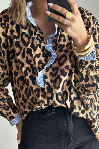 Ruffle-Trim Leopard Print Blouse