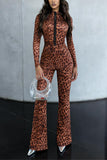 Zip-Front Leopard Print Pants Set