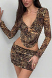 Ruched Leopard Skirt Set