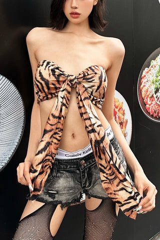 Strapless Bow Animal Print Top