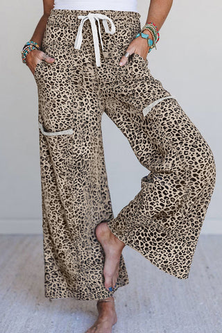 Leopard Print Wide-Leg Casual Pants