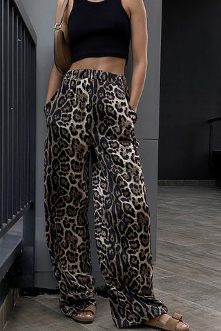 Wide-Leg Animal Print Casual Pants