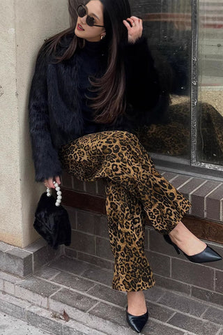 Leopard Print Wide-Leg Casual Pants