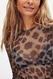 Leopard Print Mesh Long Sleeve Top