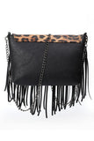 Fringe and Chain Leopard Accent Clutch