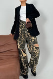 Distressed Leopard Print Casual Pants