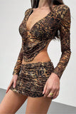 Ruched Leopard Skirt Set
