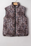 Leopard Quilted Full-Zip Casual Puff Vest