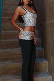 Sleeveless Zebra Print Pants Set