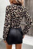 Lace-Trimmed Leopard Print V-Neck Top