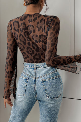 Lace Detail Leopard Print Bodysuit