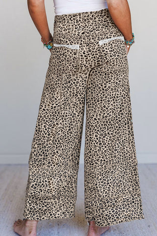 Leopard Print Wide-Leg Casual Pants
