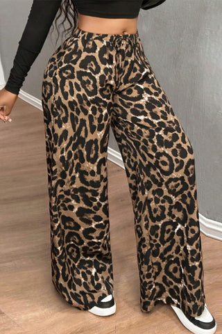 Wide-Leg Leopard Print Casual Pants