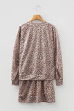 Leopard Print V-Neck Pullover & Skirt Set