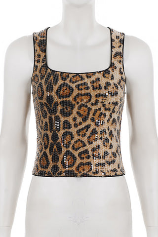 Leopard Print Sequin Tank Top