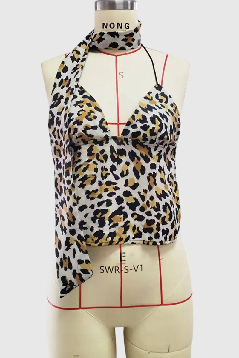 Polka Dot Halter Tank with Scarf Detail