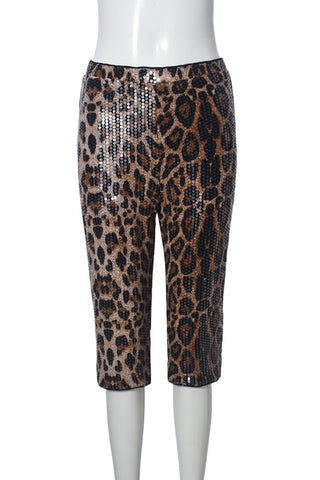 Sequin Leopard Print Casual Pants