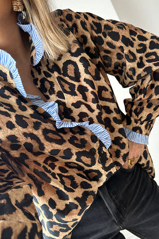 Ruffle-Trim Leopard Print Blouse