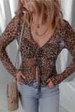 Sheer Leopard Print Long Sleeve Blouse