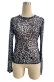 Animal Print Sheer Long Sleeve Blouse