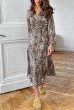 Wrap-Front Leopard Print Midi Dress