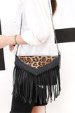 Fringe and Chain Leopard Accent Clutch
