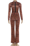 Zip-Front Leopard Print Pants Set