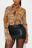 Leopard Print Button-Front Blouse
