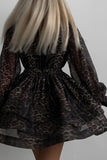 Animal Print Long Sleeve Casual Dress