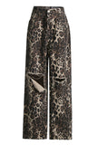 Distressed Leopard Print Casual Pants