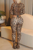 Leopard Print Long Sleeve Pants Set