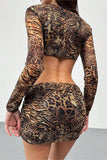 Ruched Leopard Skirt Set
