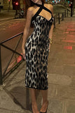 Halterneck Animal Print Evening Dress