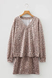Leopard Print V-Neck Pullover & Skirt Set