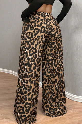 Wide-Leg Leopard Print Casual Pants