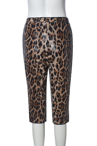 Sequin Leopard Print Casual Pants