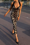 Halterneck Animal Print Evening Dress