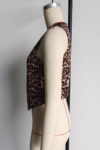 Leopard Print Button-Front Vest